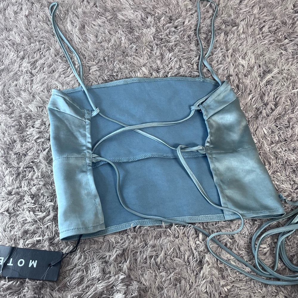 MOTEL rocks blue shiny open back tank top size small